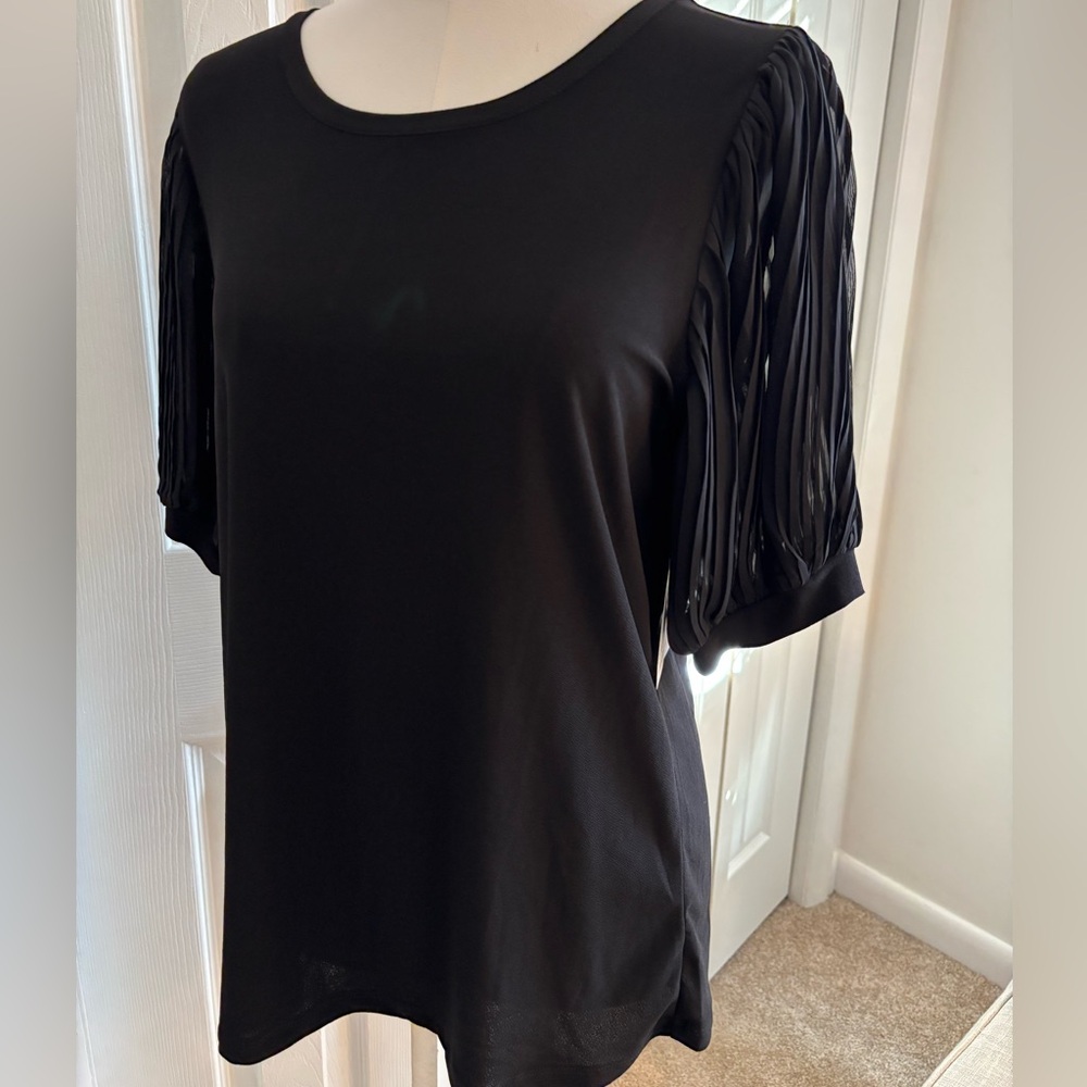 NWT! 89th & Madison Black Sheer Pleated Sleeve Blouse – Size Large - Picture 2 of 7